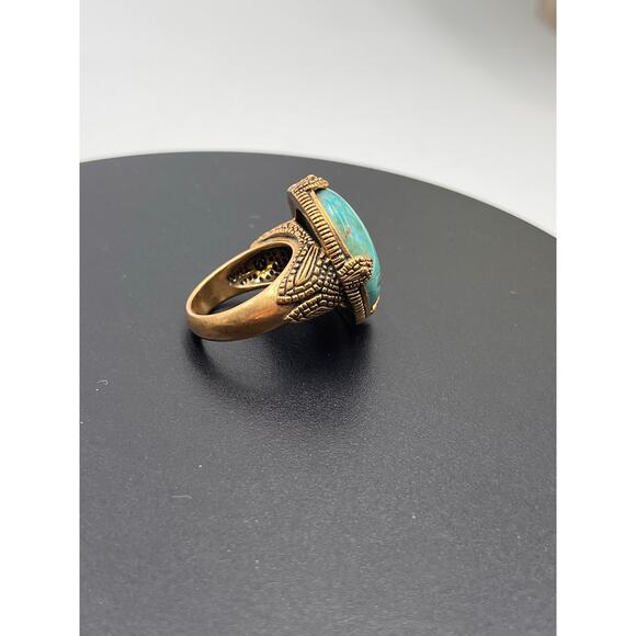 Barse THAI Signed Jubilee Turquoise‎ Round Thick Bronze Band Ring Sz 8.25 - Picture 4 of 11